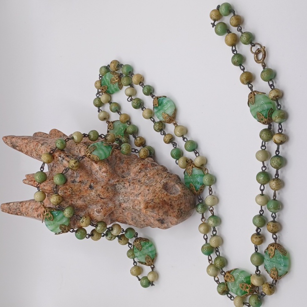Germany Green Glass Beaded Necklace